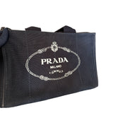 PRADA BLACK/WHITE CANAPA TOTE BAG