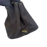 PRADA BLACK/WHITE CANAPA TOTE BAG