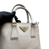 PRADA WHITE SAFFIANO LUX LEATHER HANDBAG