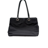 PRADA NYLON LEATHER STRAP BLACK TOTE BAG