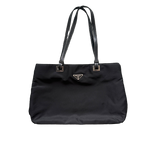 PRADA NYLON LEATHER STRAP BLACK TOTE BAG
