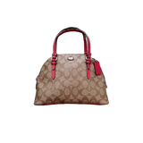 COACH BROWN MONOGRAM RED STRAP MINI HANDBAG