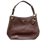 PRADA LEATHER BROWN SHOULDER TOTE BAG
