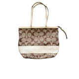 COACH BROWN MONOGRAM WHITE LINE TOTE BAG
