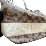 COACH BROWN MONOGRAM WHITE LINE TOTE BAG