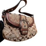 COACH BROWN MONOGRAM SIGNITURE BUCKLE HANDBAG