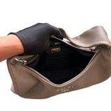 PRADA GREY LEATHER MESSENGER BAG