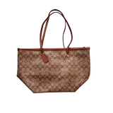 COACH BROWN MONOGRAM LEATHER TOP TOTE BAG