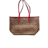 COACH BROWN MONOGRAM PINK STRAP TOTE BAG