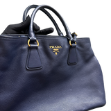 PRADA DARK BLUE LEATHER TOTE BAG