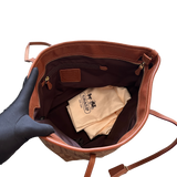 COACH BROWN MONOGRAM LEATHER TOP TOTE BAG