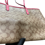 COACH BROWN MONOGRAM PINK STRAP TOTE BAG