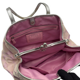 COACH PINK SIGNATURE KISSLOCK STRIPE CARRY HANDBAG