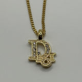 DIOR CRYSTAL WORD LOGO NECKLACE GOLD